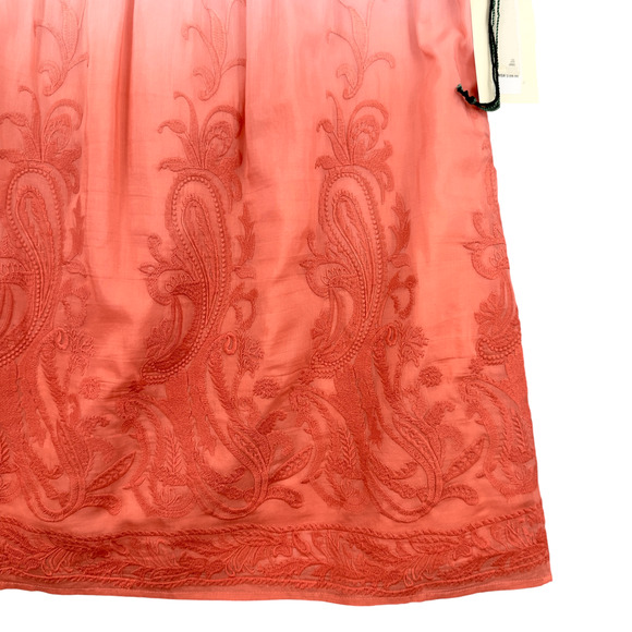 Nurture Peach Silk Embroidered Ombre Mini Skirt Elastic Waist Trim‎ Large - Picture 2 of 9